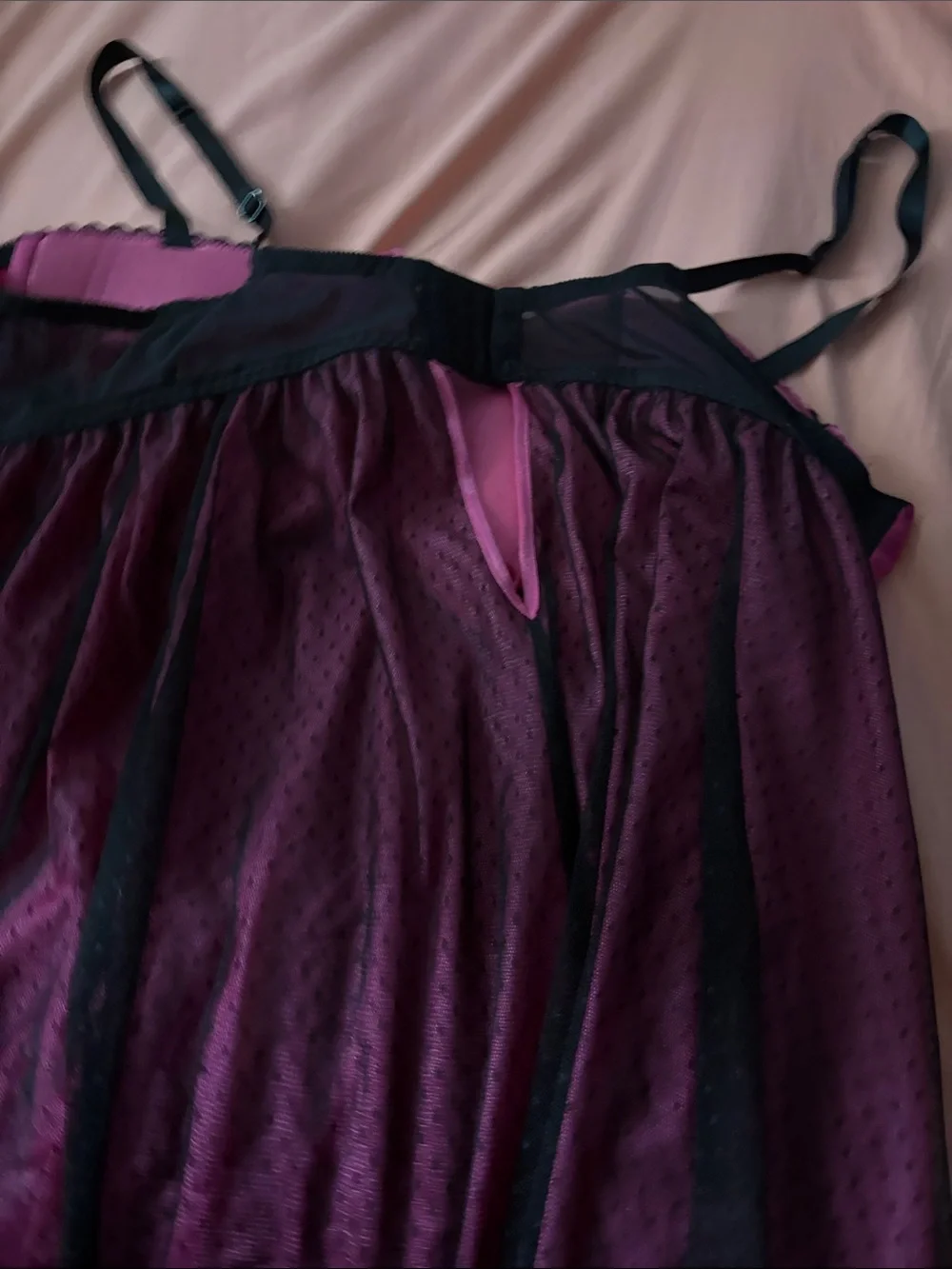 Women’s Satin & Mesh Babydoll Nightdress - Purple - Picture 4 of 5
